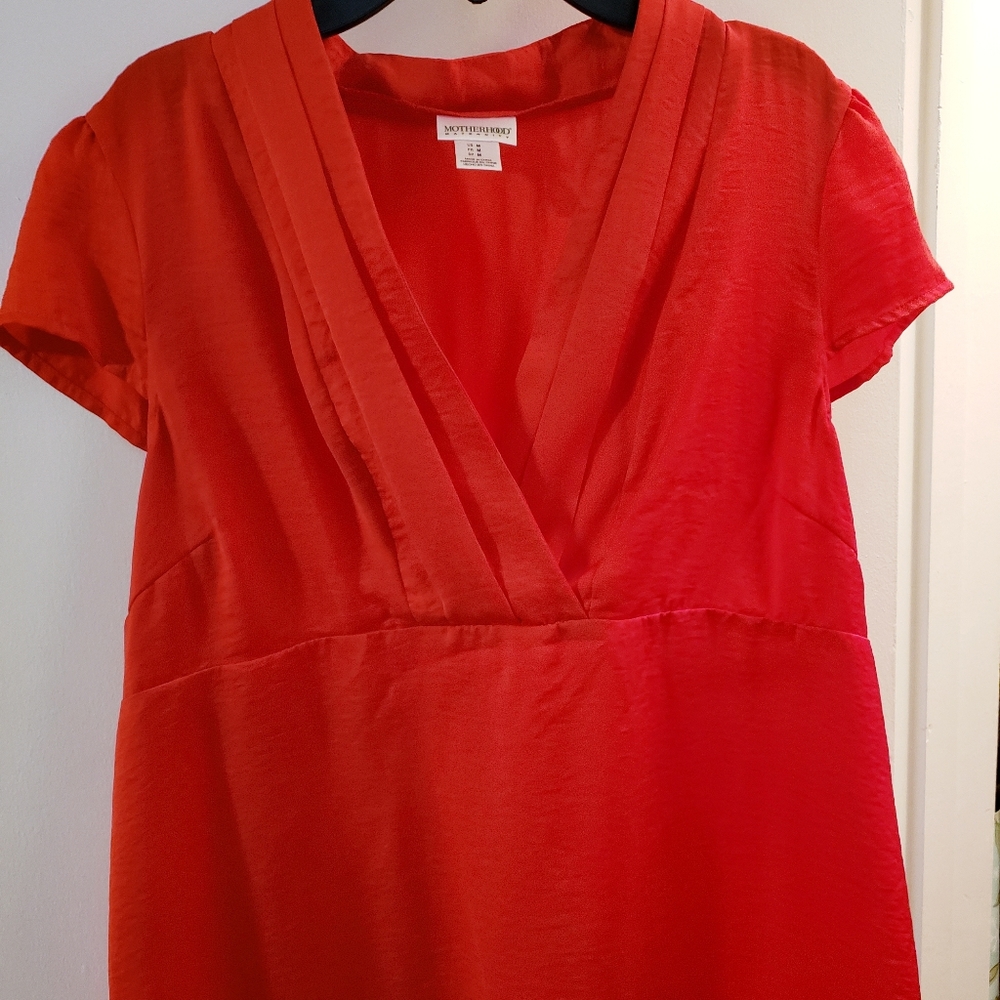 Motherhood Maternity red satin blouse, top, size Medium
